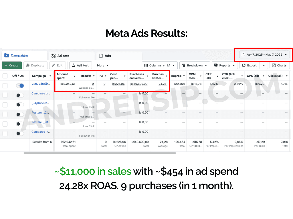 Meta Ads client campaign result 4