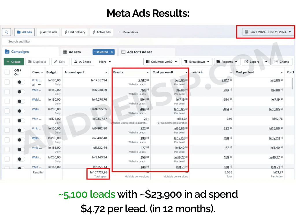 Meta Ads client campaign result 10