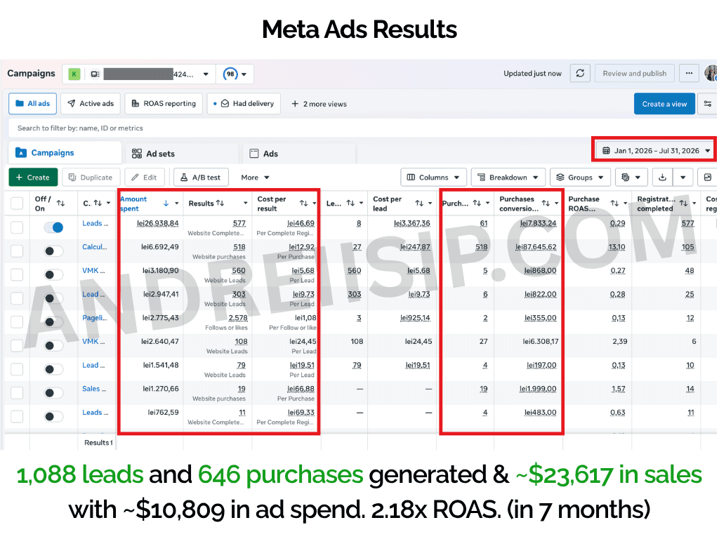 Meta Ads client campaign result 14