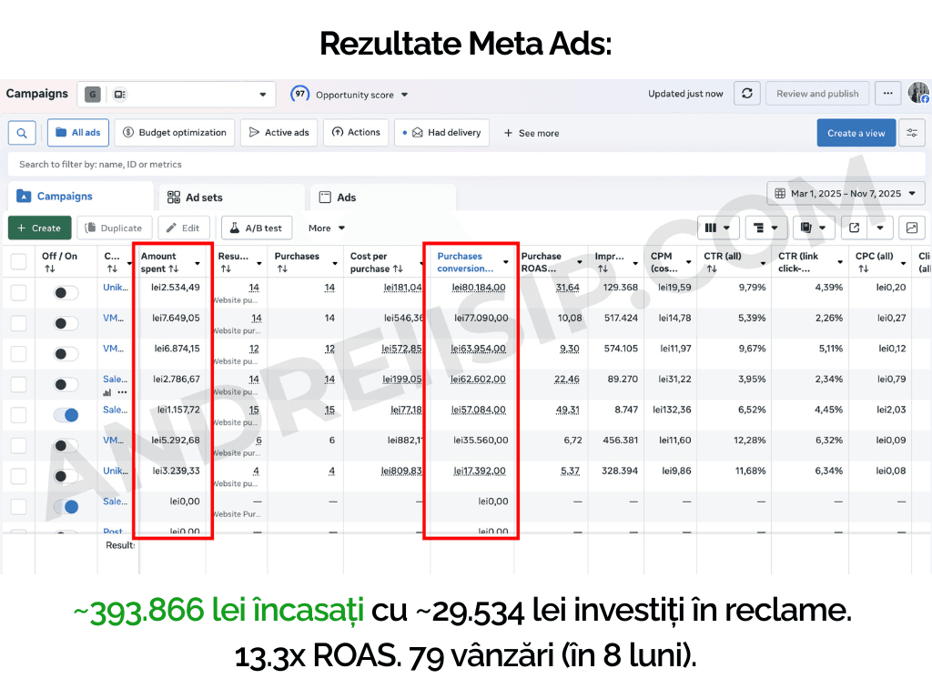 Rezultat campanie Meta Ads pentru client 3