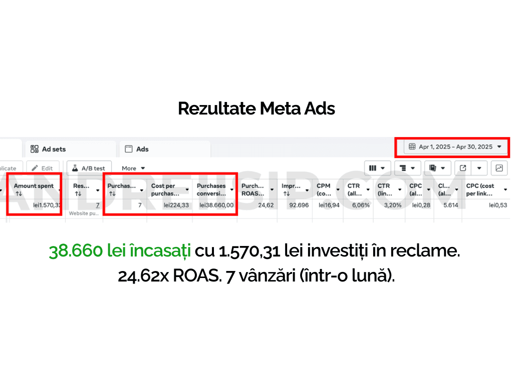 Rezultat campanie Meta Ads pentru client 5