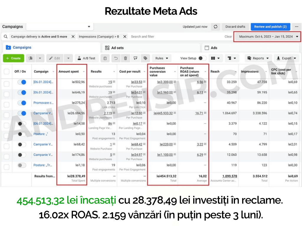 Rezultat campanie Meta Ads pentru client 7