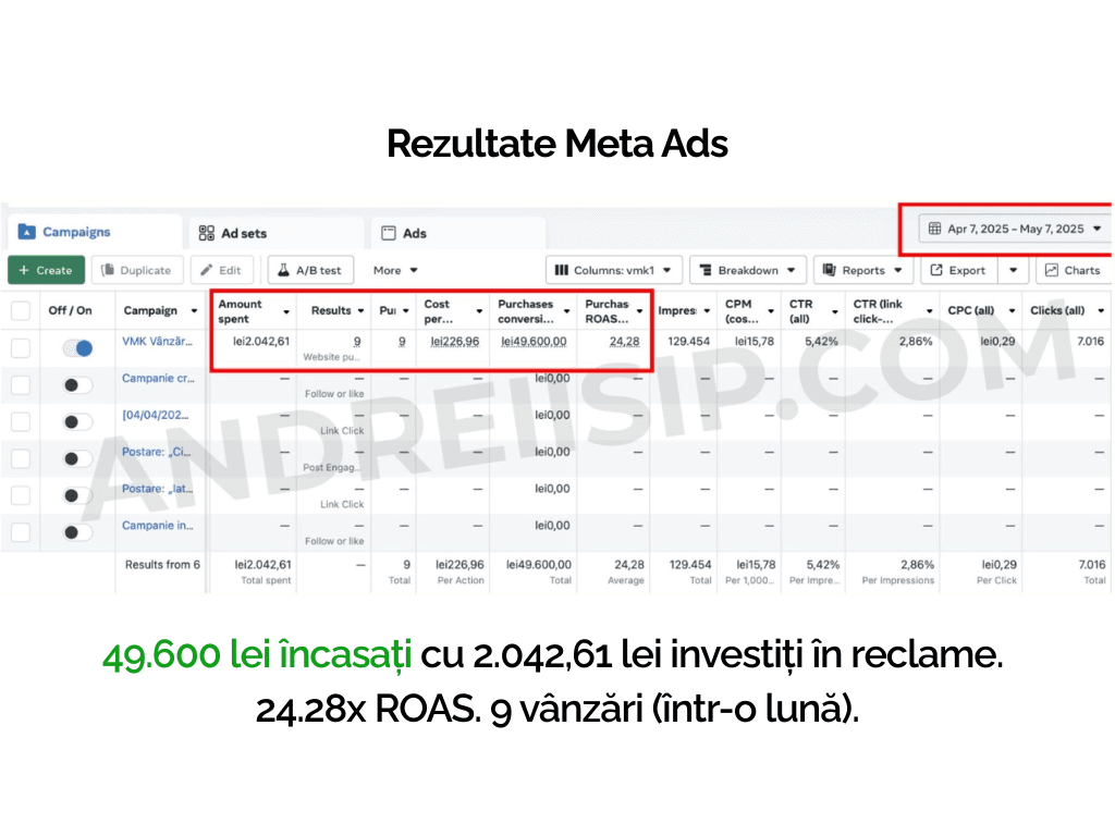 Rezultat campanie Meta Ads pentru client 11